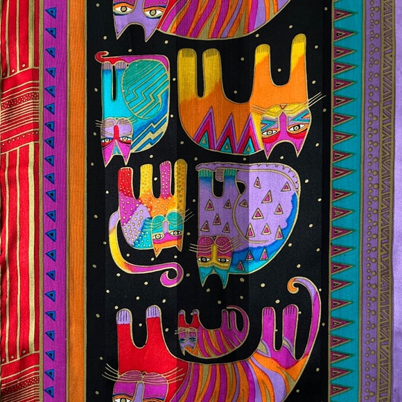 Laurel Burch Scarf Rainbow Cat Bright and Bold Silk Oblong Scarf - Picture 2 of 3